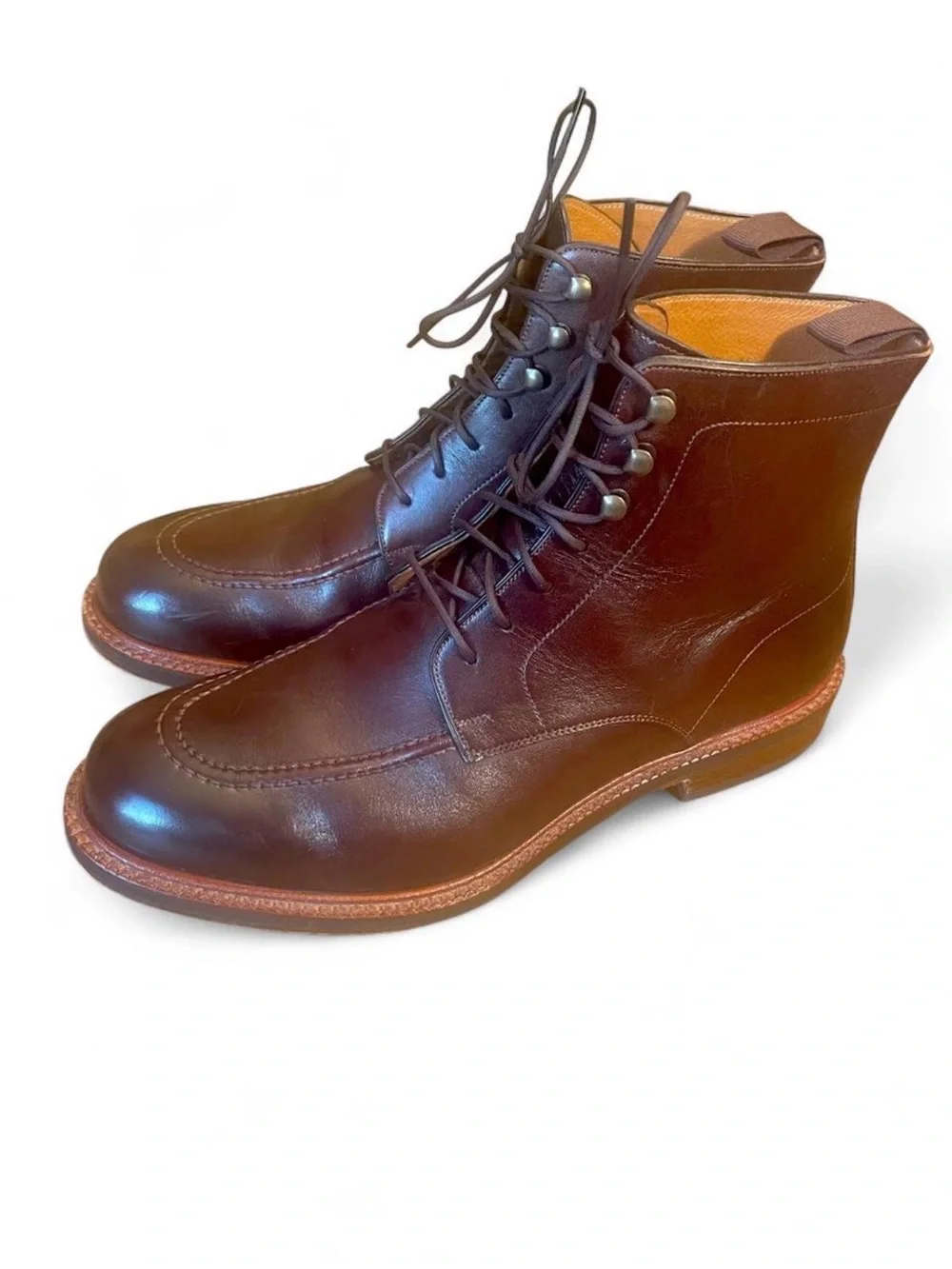 Beckett Simonon Gallagher Brown Leather MocToe Boots M 8.5 Blake Stitch Like New